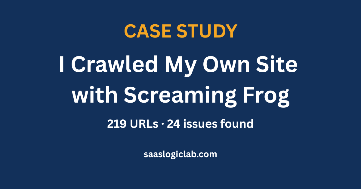 Screaming Frog for SEO agencies case study: crawling saaslogiclab.com, 219 URLs and 24 issues found